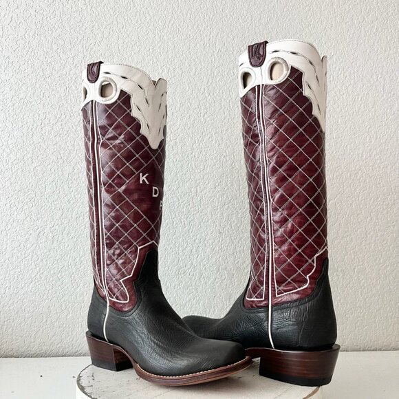 Rod Patrick Womens Cowboy Boots 8 Black Burgundy Western Cowgirl Knee High Tall - Picture 1 of 12